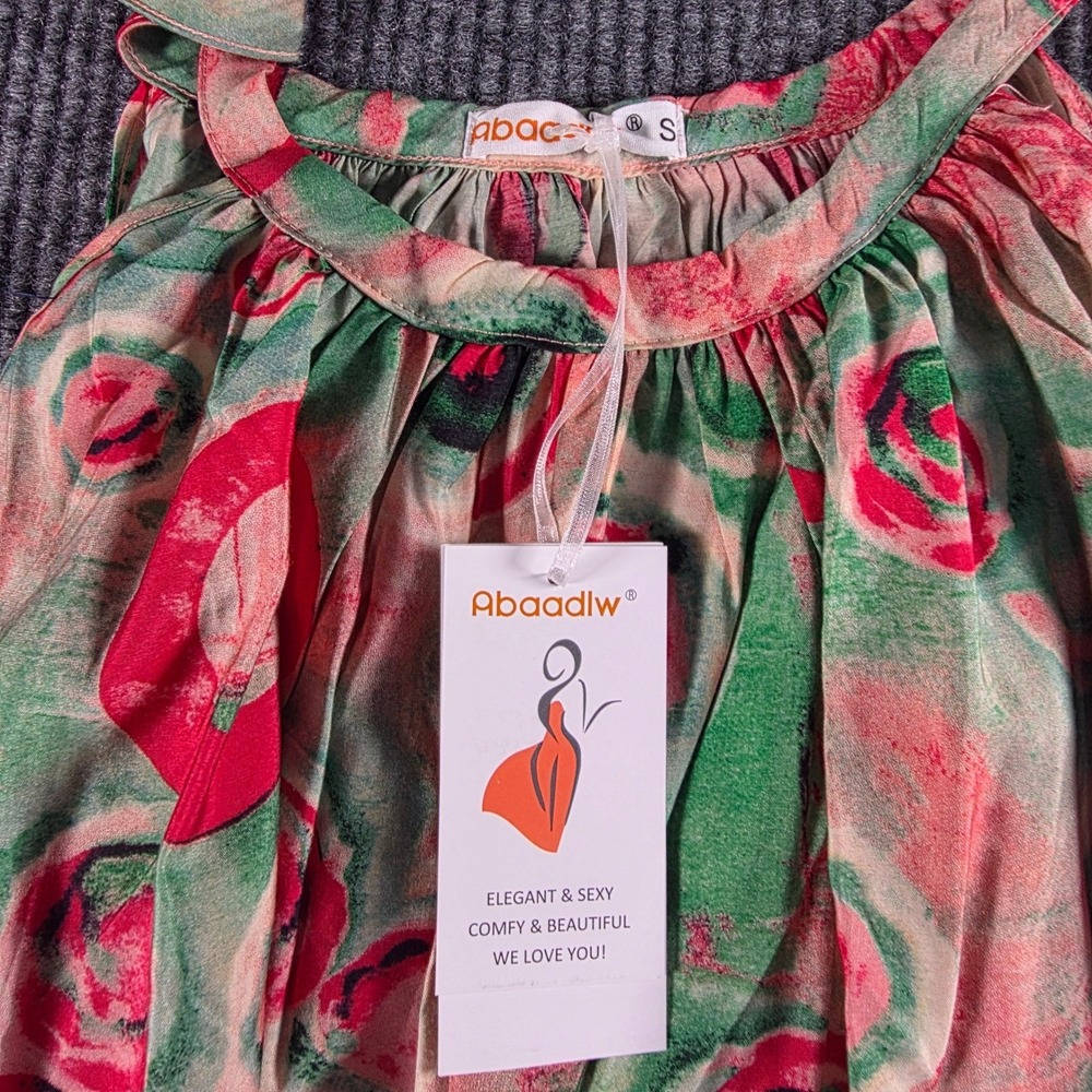Abaadlw Womens Pink Green Abstract Circle Print Halter Maxi Dress NWT Size S - Picture 3 of 5